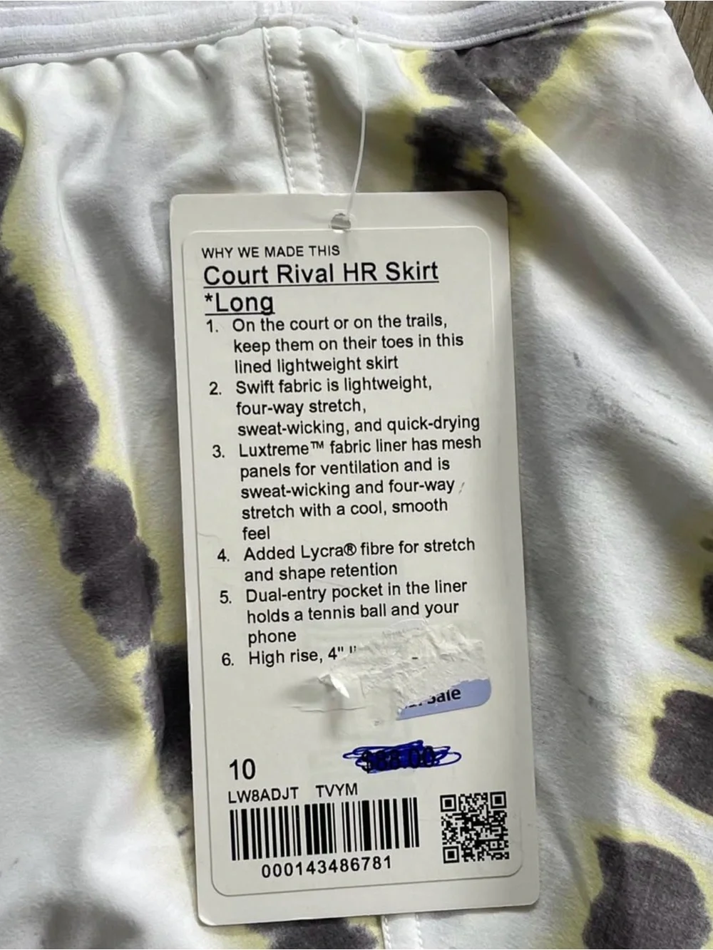 Lululemon Court Rival HR Skirt Long Size 10 Transverse Dye Lilac Tennis